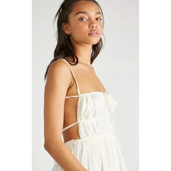 New Free People Taking Sides Maxi Dress Long Summer in Ivory White Large - Picture 3 of 10